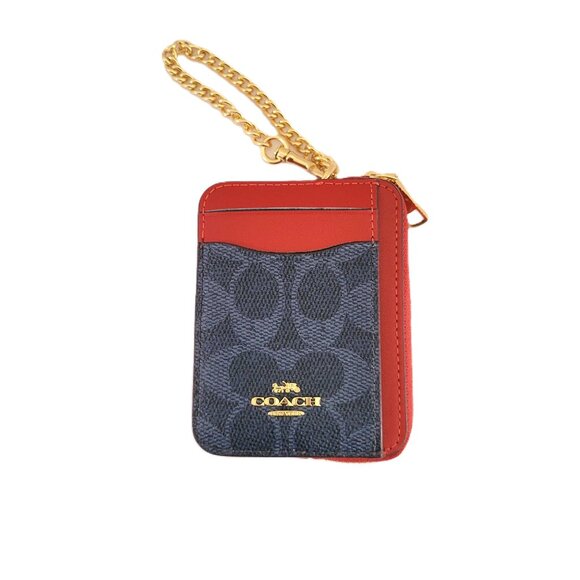 Coach CW883 Zip Card Case Signature Mini Wallet Denim Bold Red - Picture 1 of 6